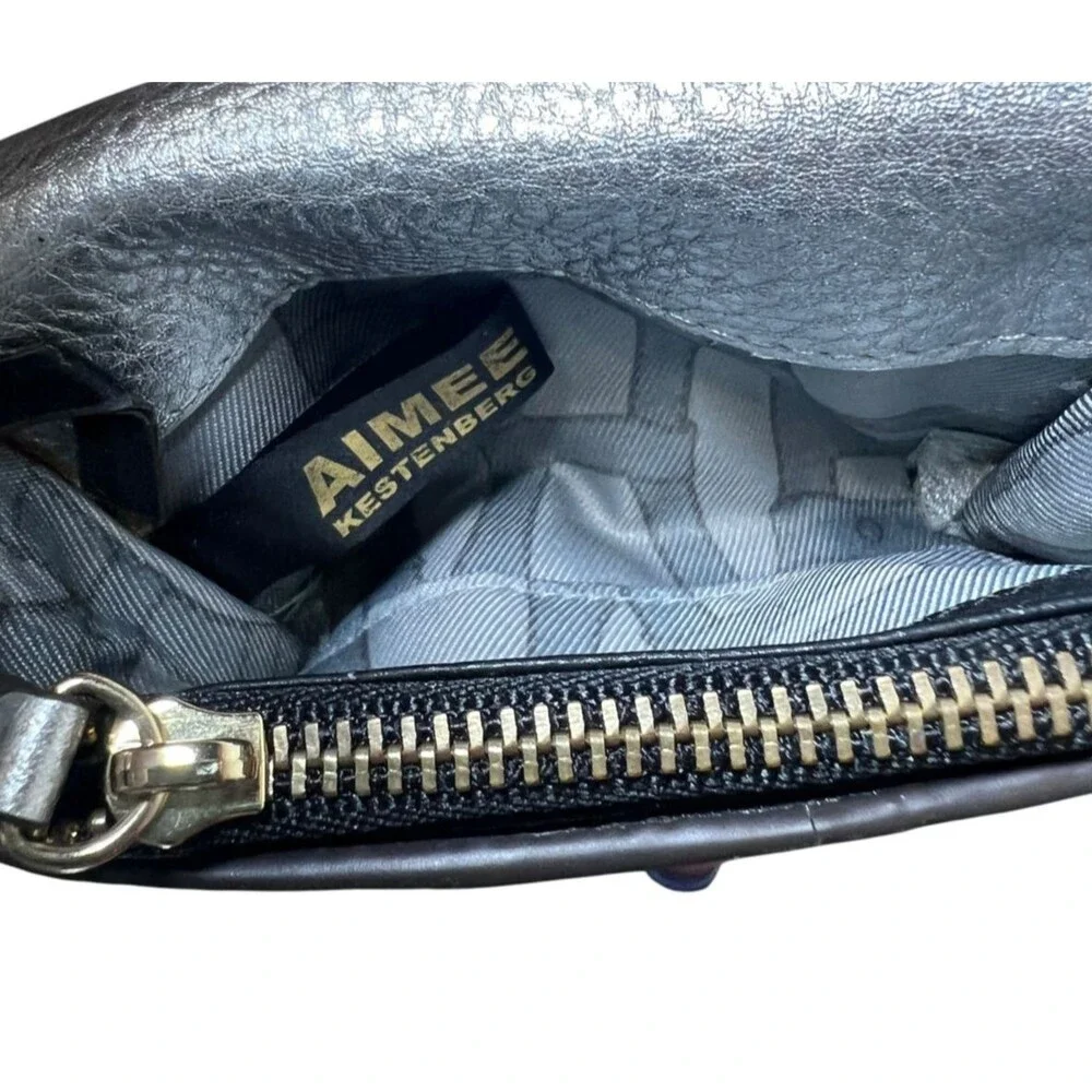 Aimee Kestenberg Silver Metallic Leather Keychain Wallet Card Holder